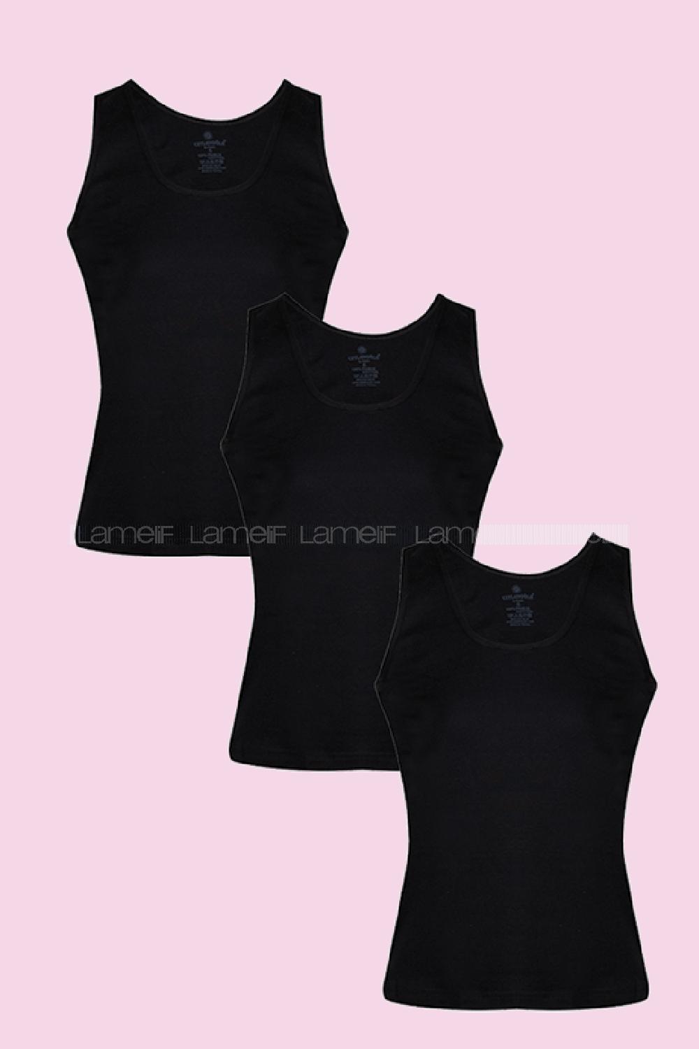 Modalamelif Ribana Saten Geniş Askılı Atlet 3 lü Paket Siyah