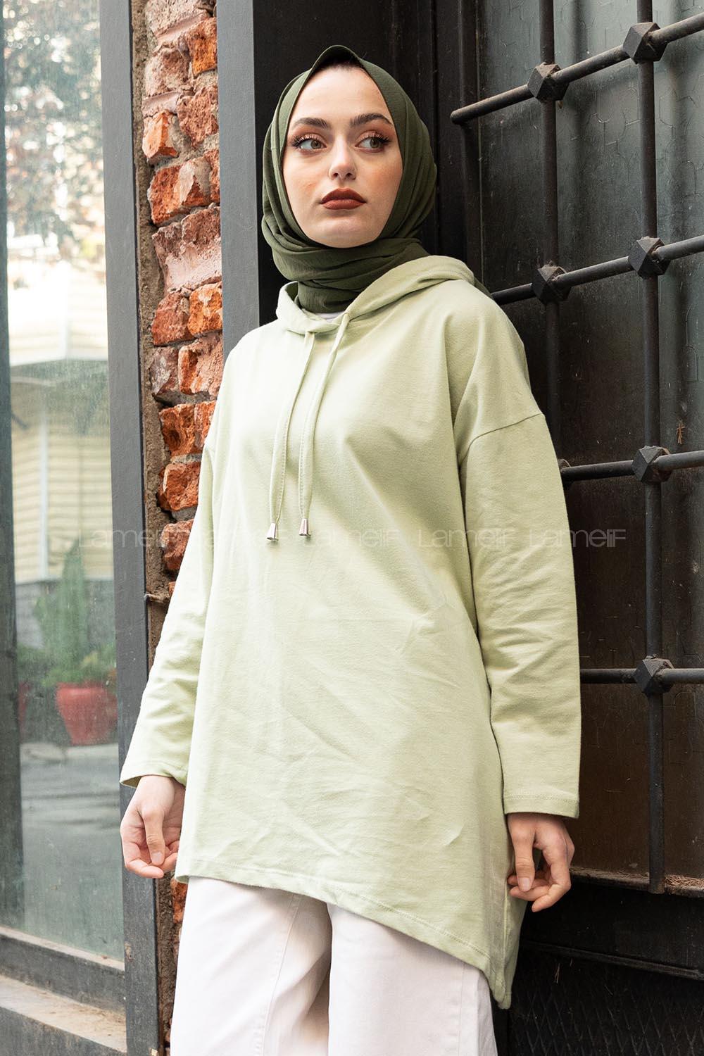 Modalamelif Asimetrik Salaş Sweatshirt Çağla Yeşili