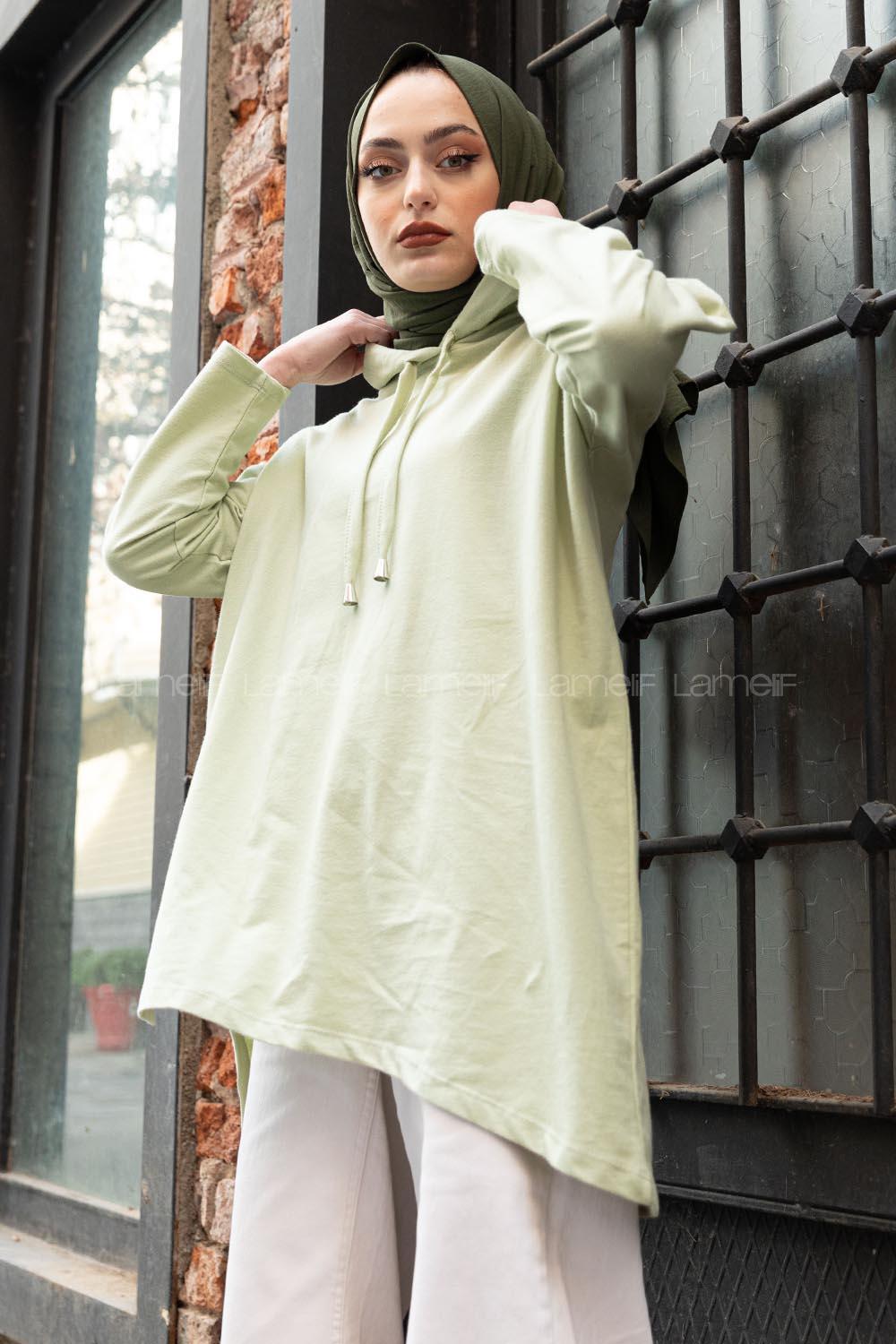 Modalamelif Asimetrik Salaş Sweatshirt Çağla Yeşili