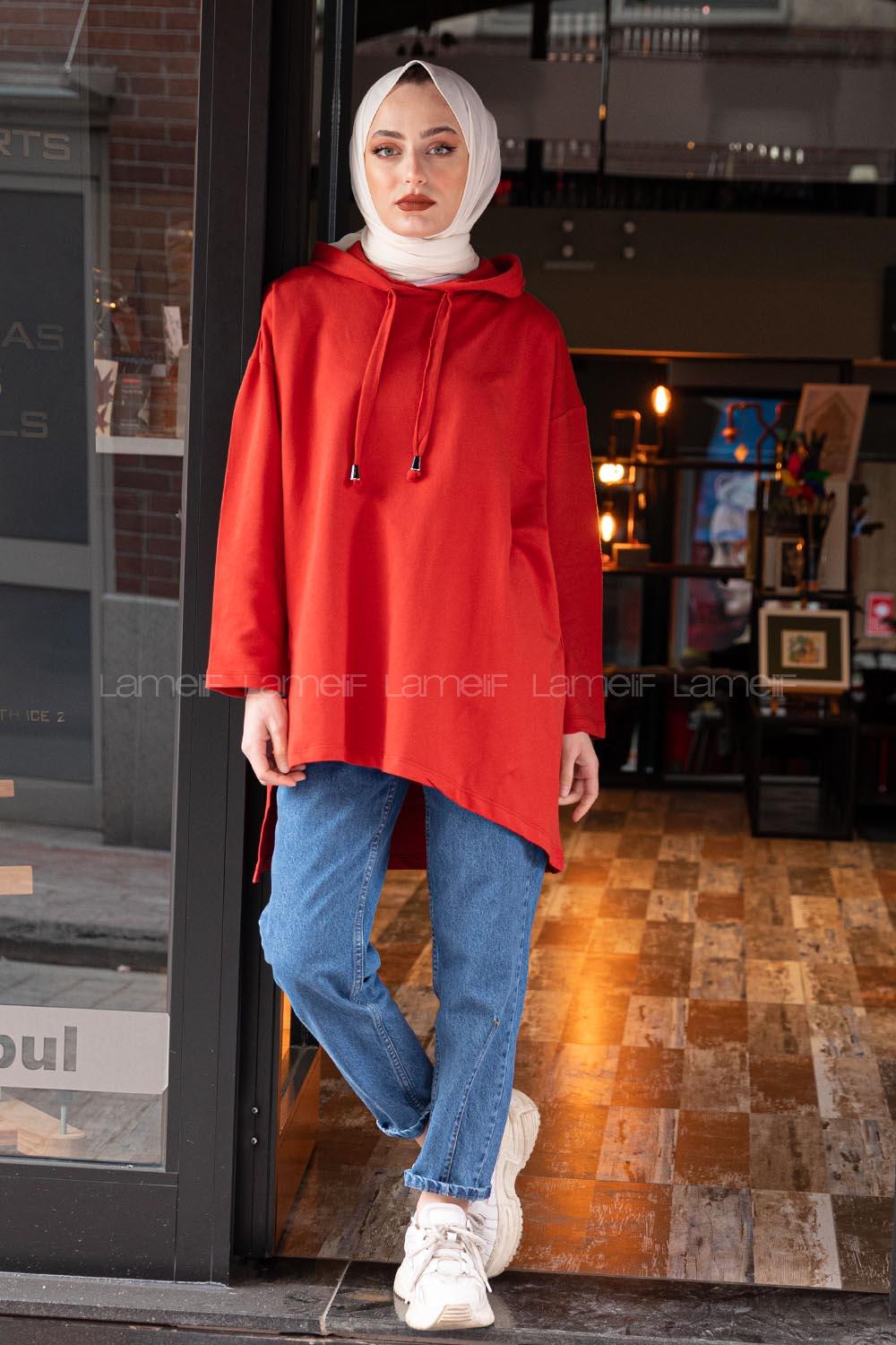 Modalamelif Asimetrik Salaş Sweatshirt Kiremit