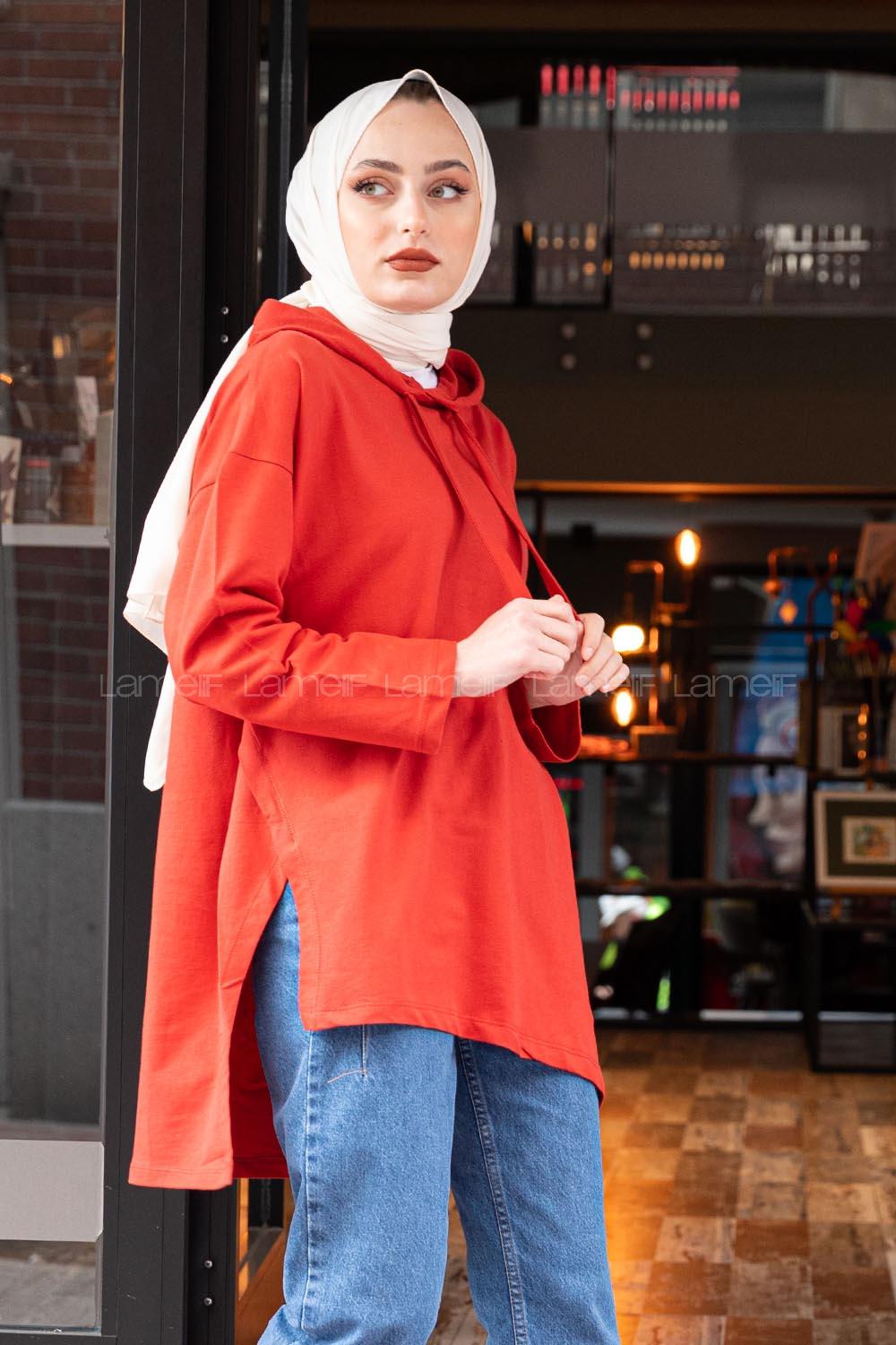 Modalamelif Asimetrik Salaş Sweatshirt Kiremit