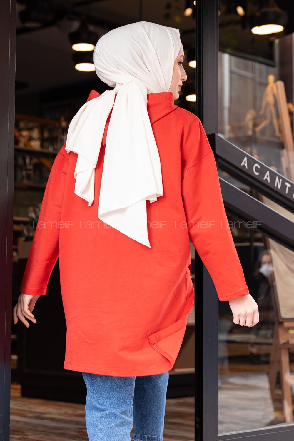 Modalamelif Asimetrik Salaş Sweatshirt Kiremit