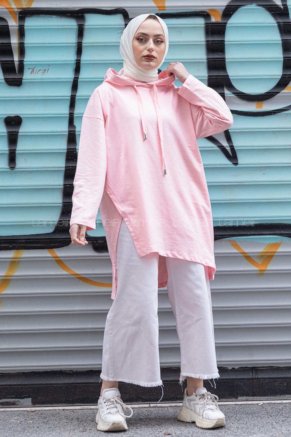 Modalamelif Asimetrik Salaş Sweatshirt Pudra