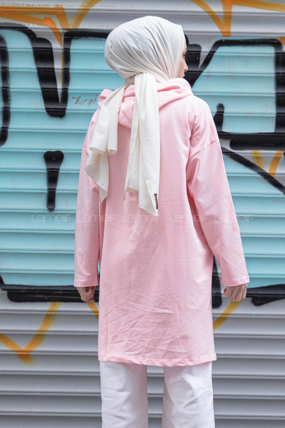 Modalamelif Asimetrik Salaş Sweatshirt Pudra