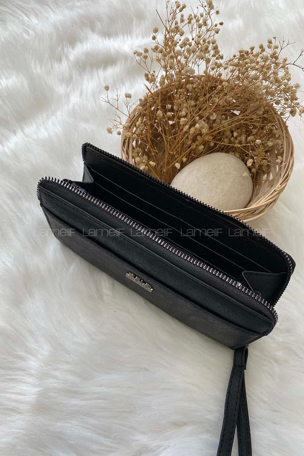 Modalamelif Askılı Telefon Bölmeli Gri Kadın Cüzdan