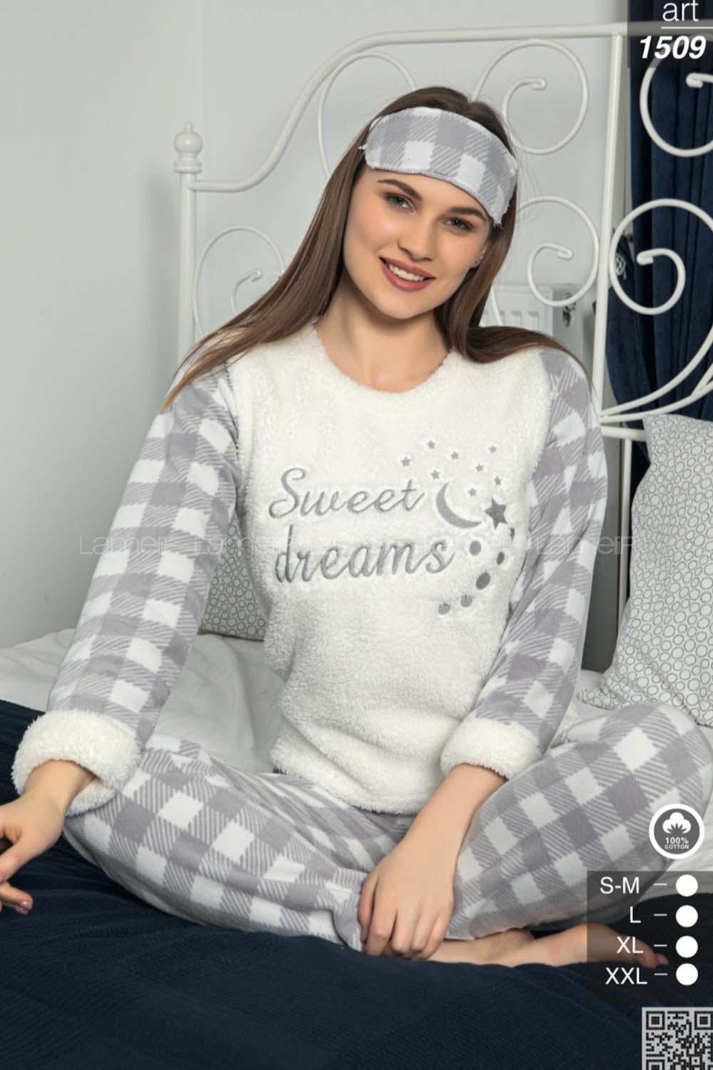 Modalamelif Çağrı Önü Peluş Ekose Gri Pijama Takımı