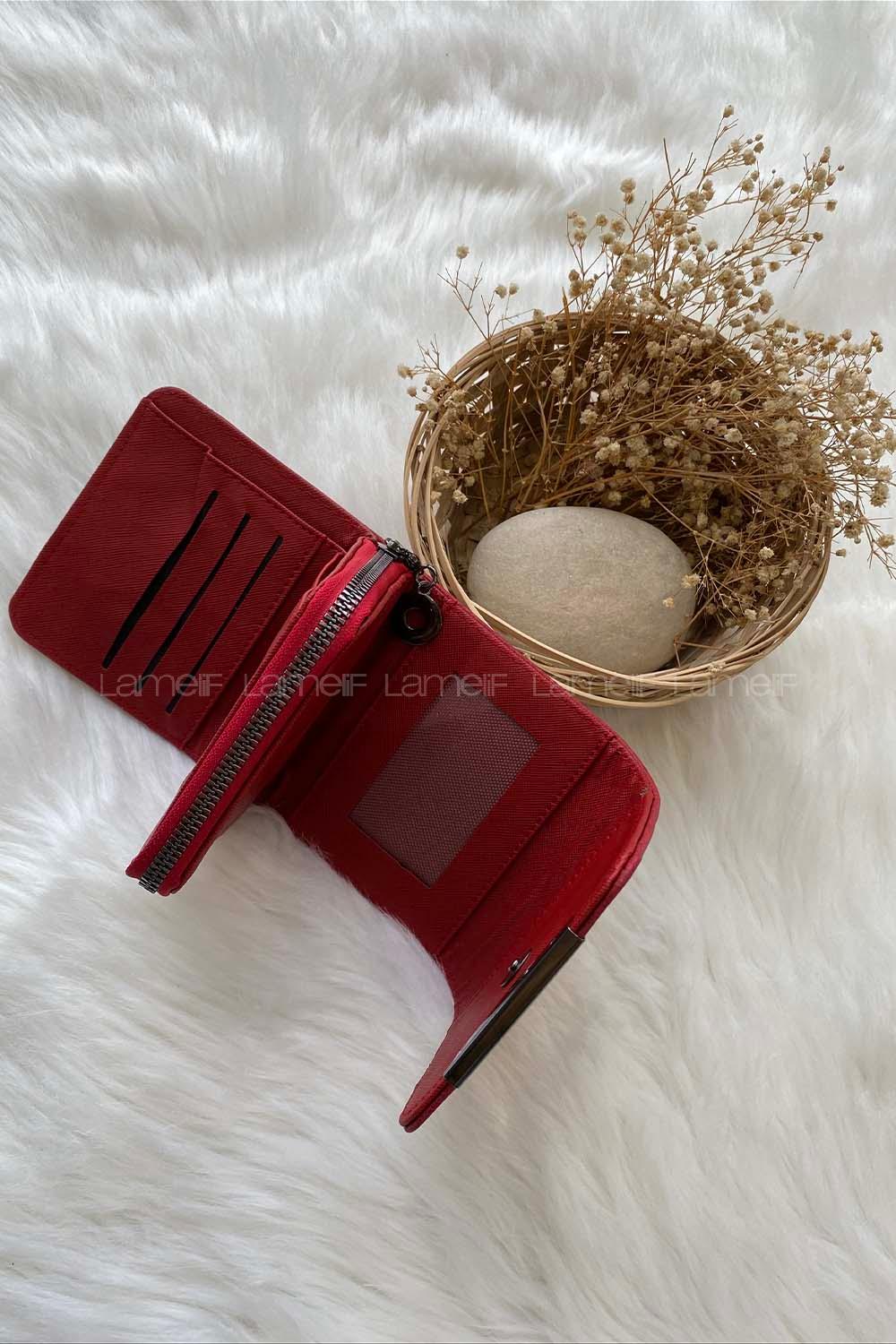 Modalamelif  Çok Bölmeli Kadın Cüzdan Kırmızı