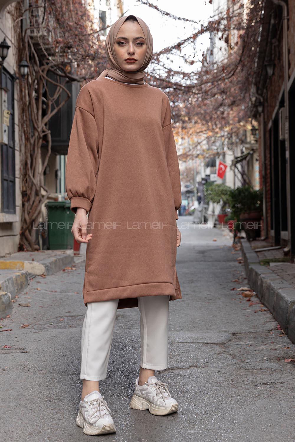 Modalamelif Düz Renk  Sweatshirt Acı Kahve