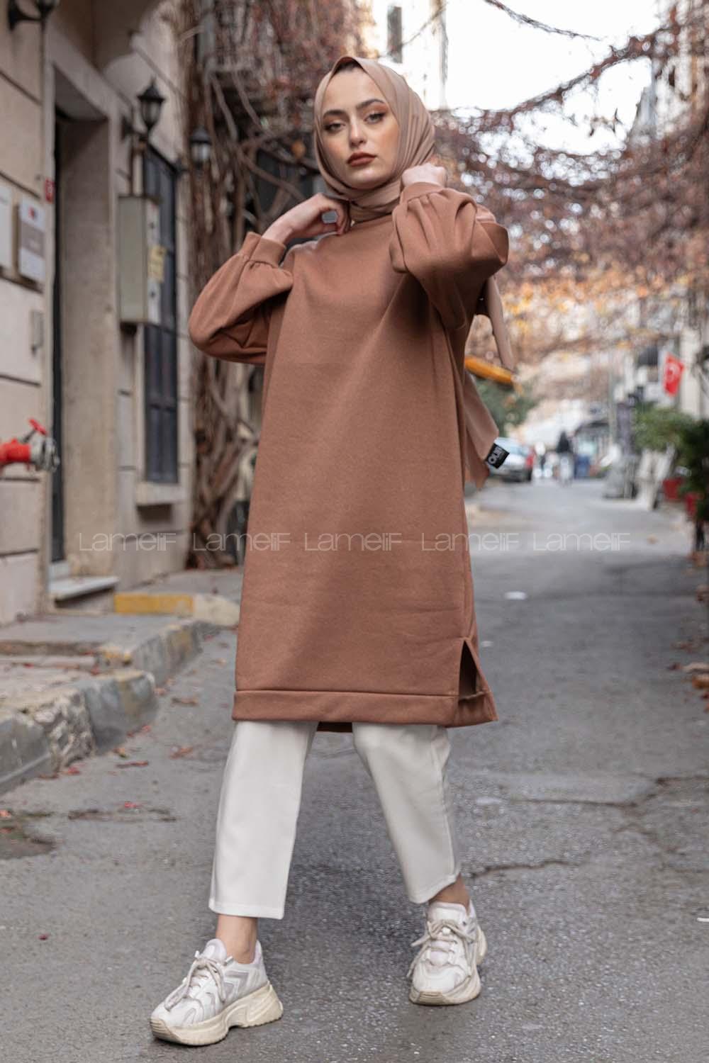 Modalamelif Düz Renk  Sweatshirt Acı Kahve