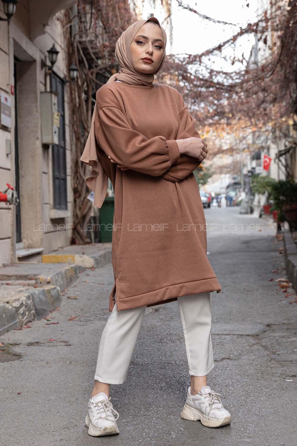 Modalamelif Düz Renk  Sweatshirt Acı Kahve