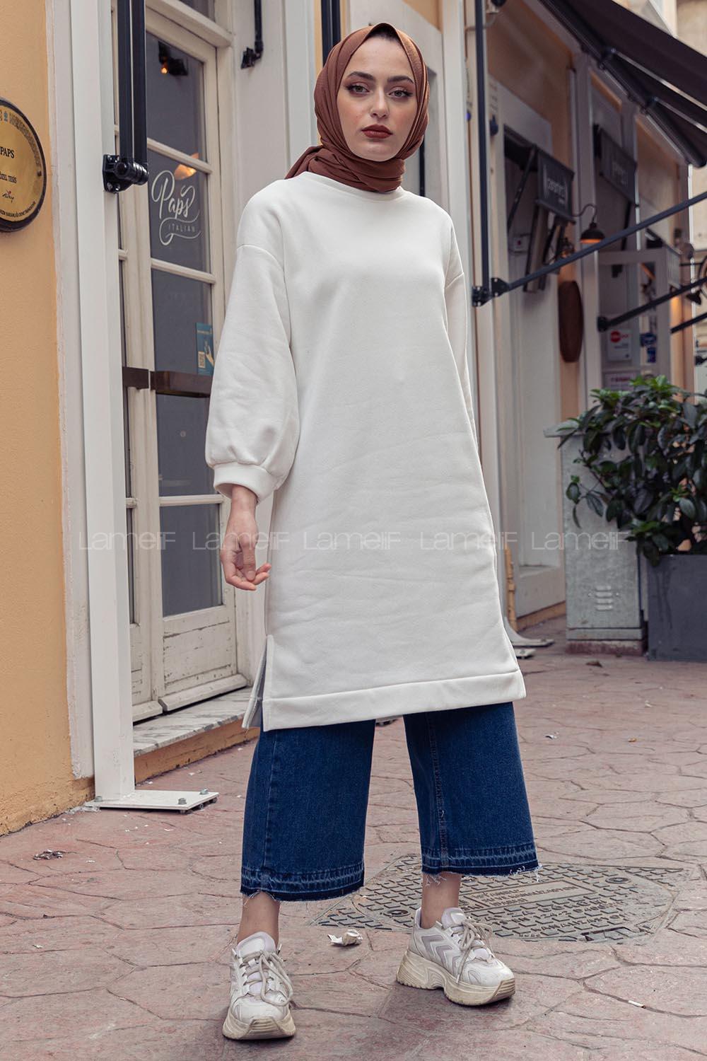 Modalamelif Düz Renk  Sweatshirt Beyaz