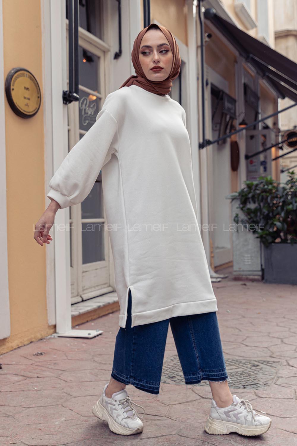 Modalamelif Düz Renk  Sweatshirt Beyaz