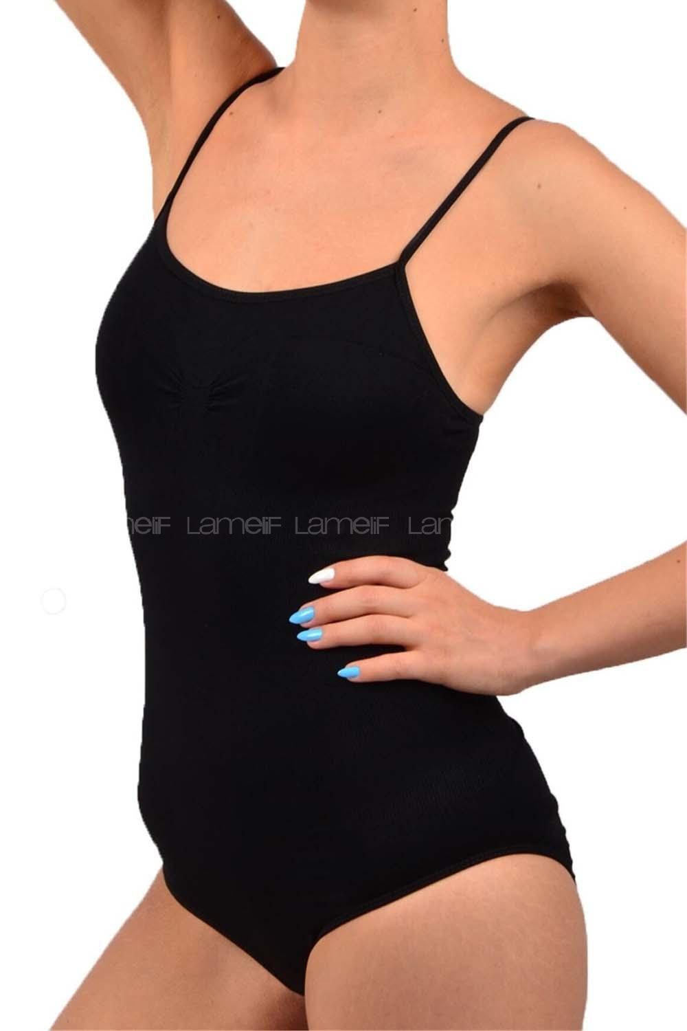 Lamelif İp Askılı Dikişsiz Slip Body Siyah
