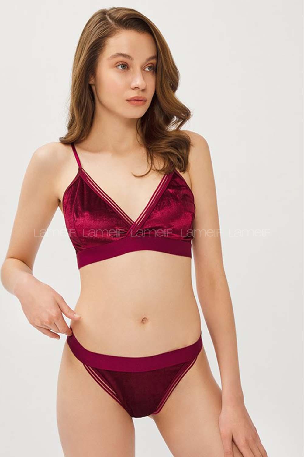 Modalamelif Kadife Transparan Takım Bordo