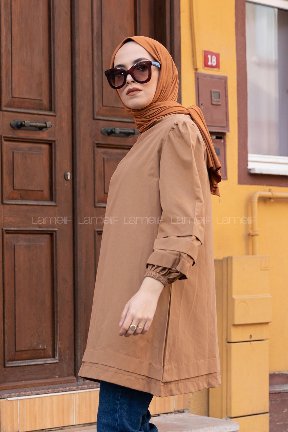Modalamelif Karpuz Kol Etek Katlı Tunik Camel