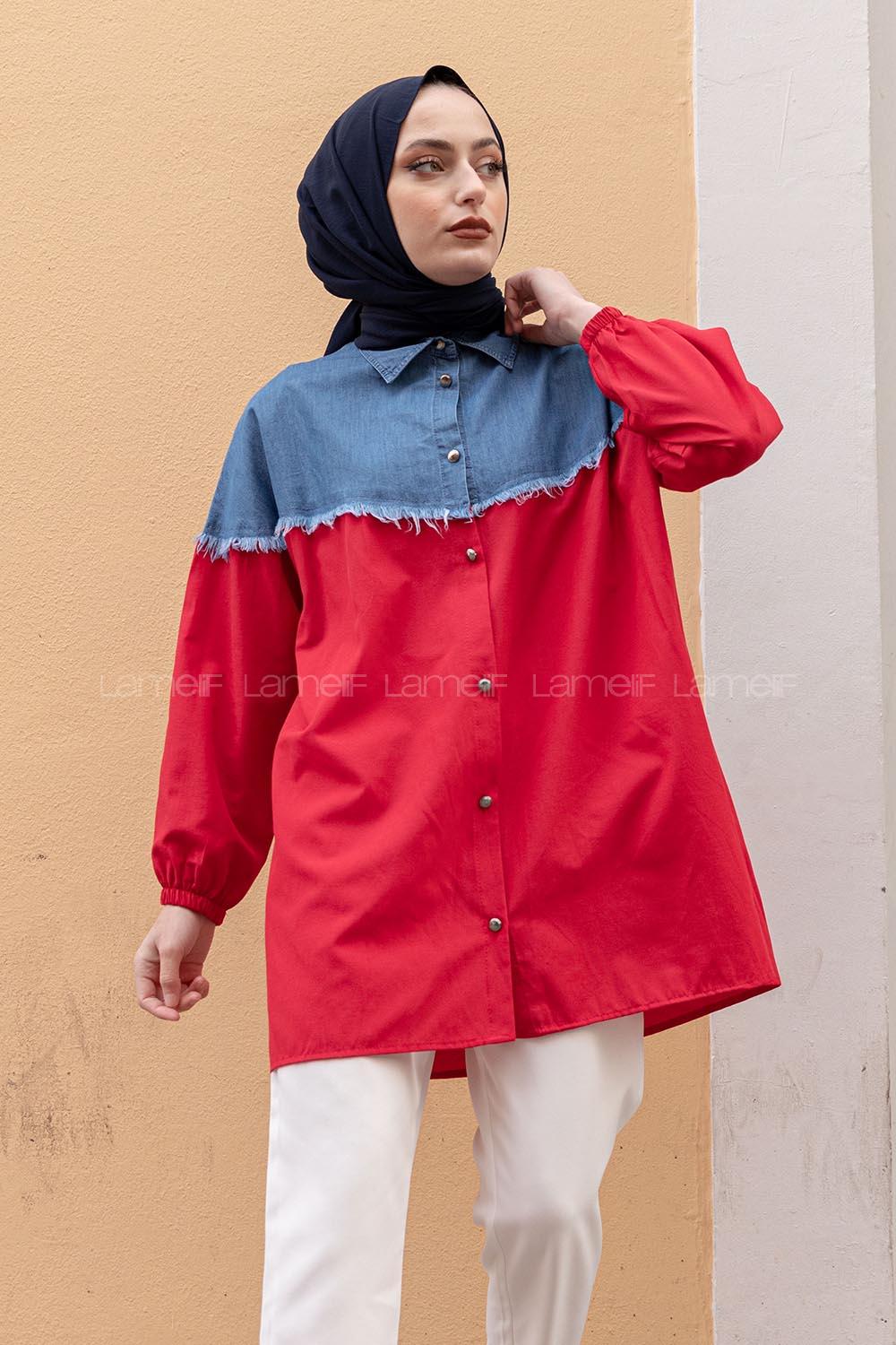 Modalamelif Kot Garnili Poplin Gömlek Bordo