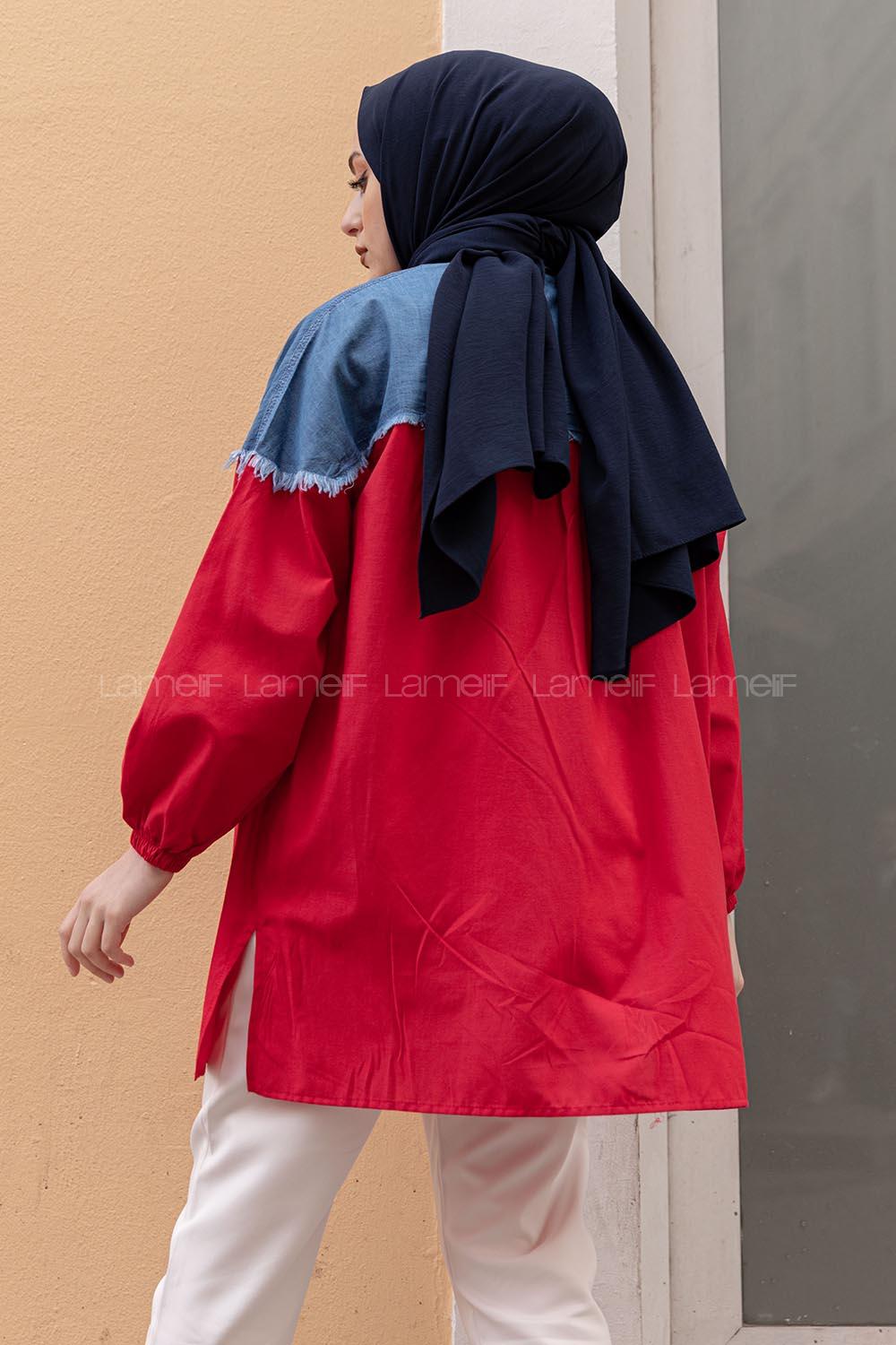 Modalamelif Kot Garnili Poplin Gömlek Bordo