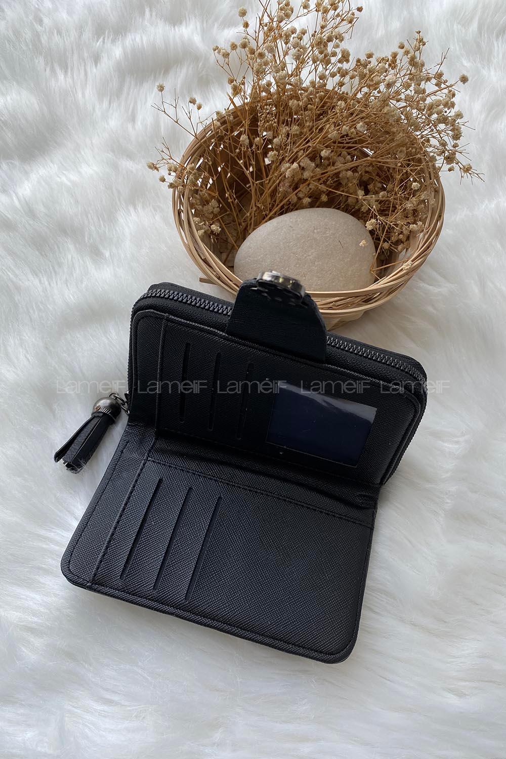 Modalamelif  Küçük Boy Püsküllü Kilitli Cüzdan Siyah