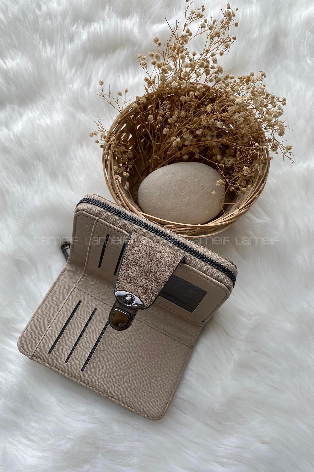 Modalamelif  Küçük Boy Püsküllü Kilitli Cüzdan Vizonrengi