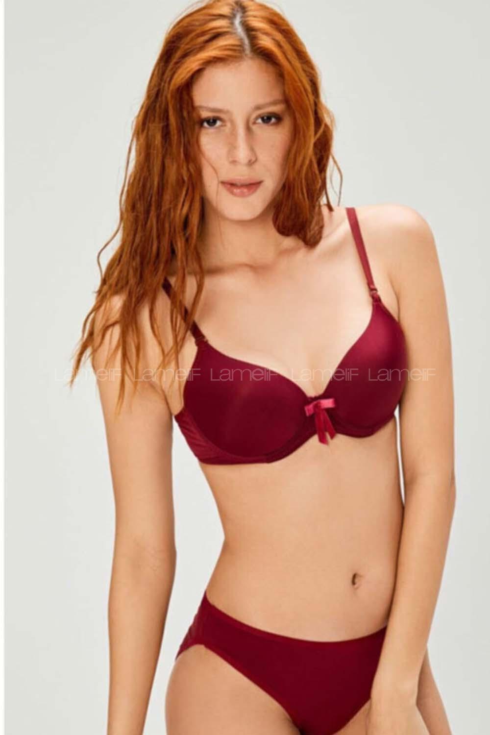 Modalamelif Mikro Tulumlu Desteksiz Sütyen Takım Bordo