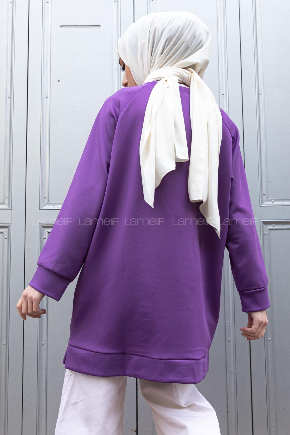 Modalamelif Nakışlı Scuba Tunik Mor