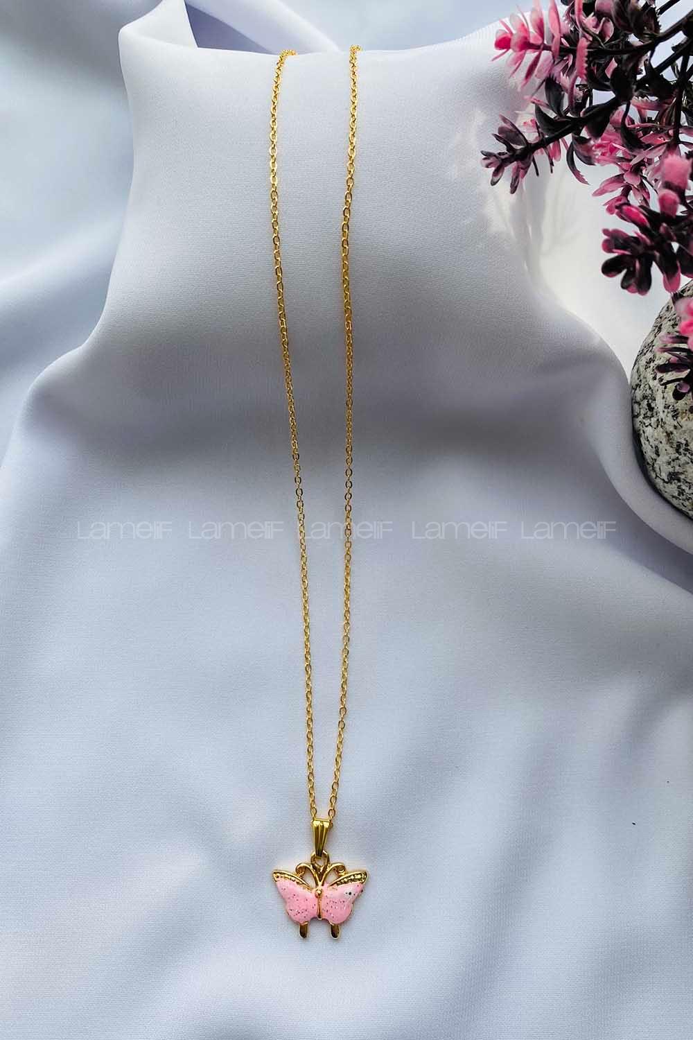 Modalamelif Özel Tasarım Pembe Kelebek Kolye