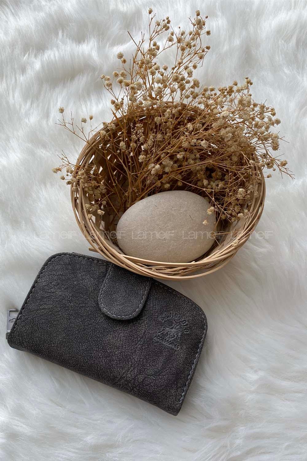 Modalamelif  Vintage Mıknatıs Kapaklı Cüzdan Gri