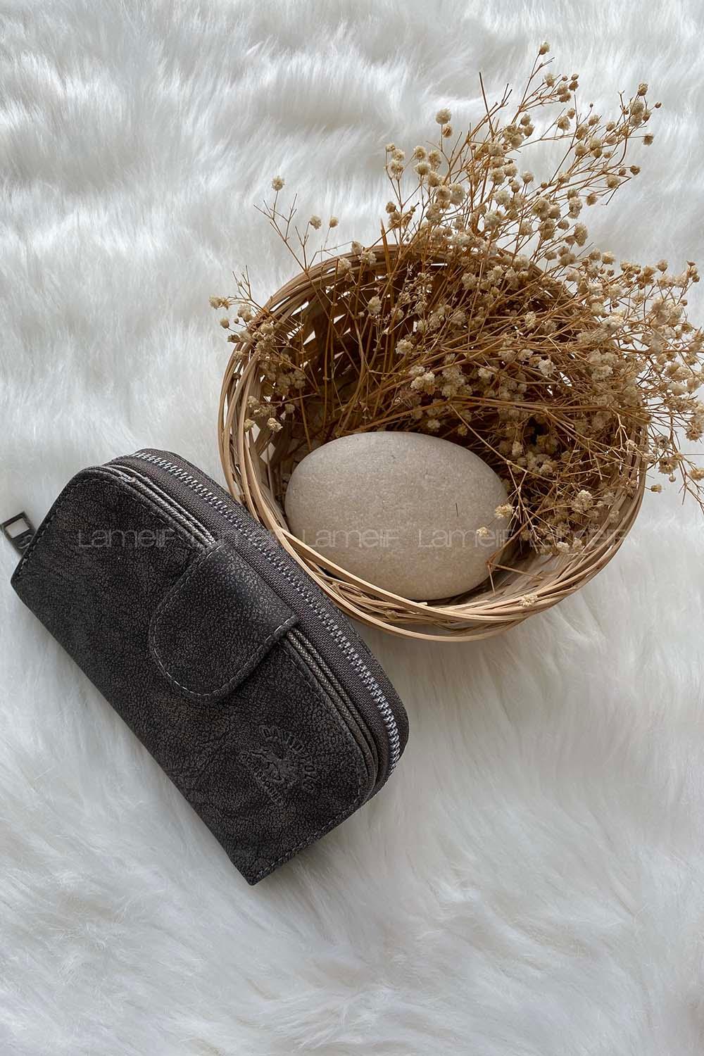 Modalamelif  Vintage Mıknatıs Kapaklı Cüzdan Gri