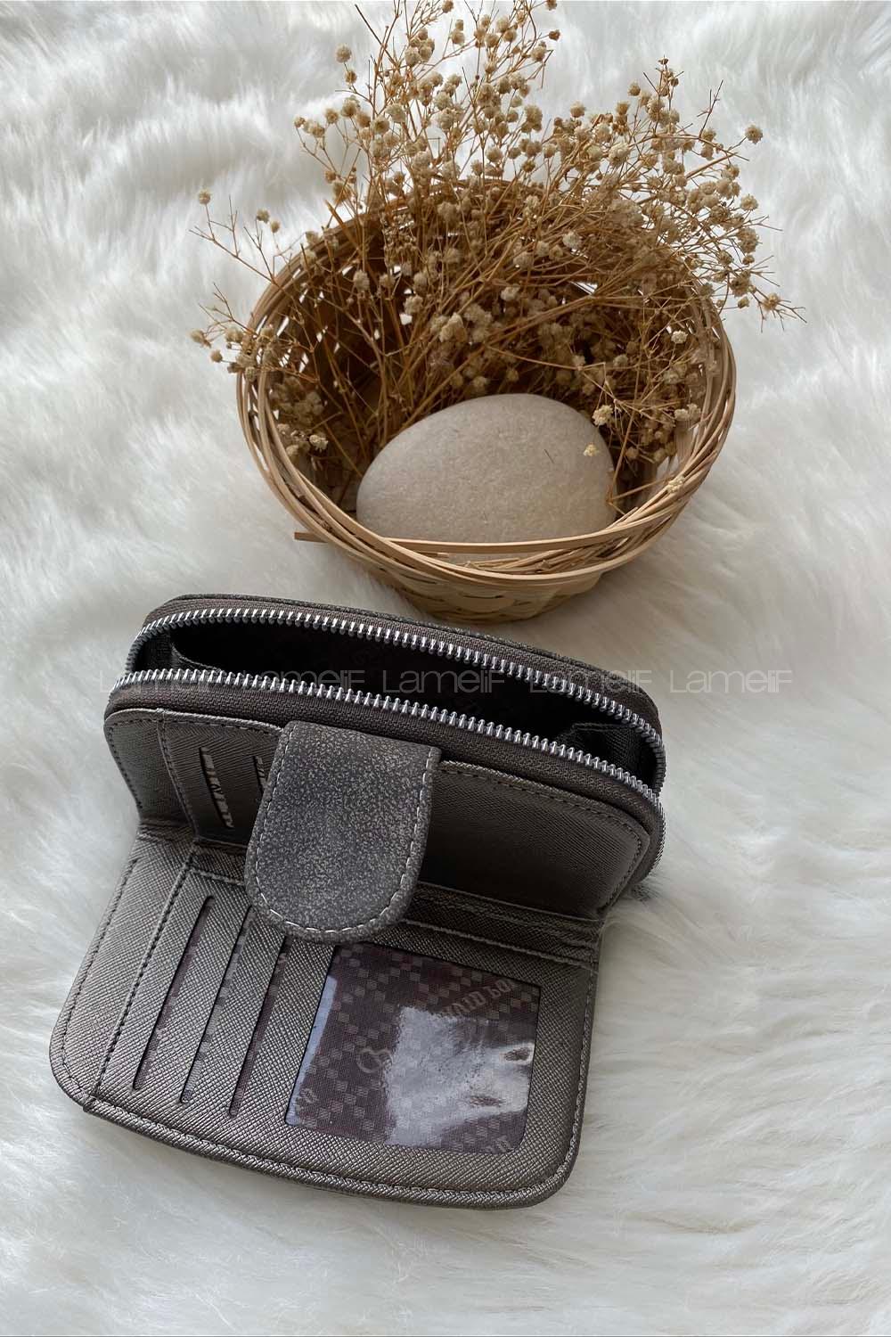 Modalamelif  Vintage Mıknatıs Kapaklı Cüzdan Gri