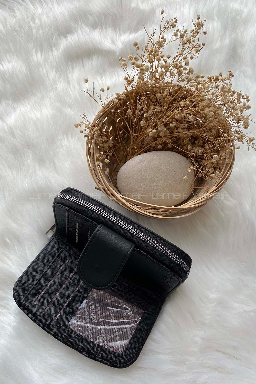 Modalamelif  Vintage Mıknatıs Kapaklı Cüzdan Siyah