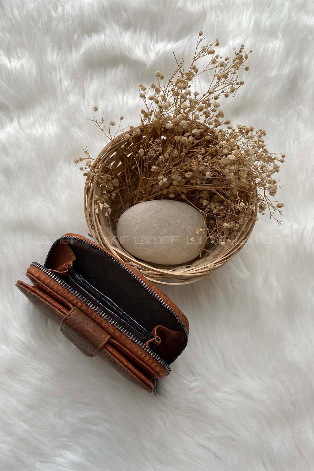 Modalamelif  Vintage Mıknatıs Kapaklı Cüzdan Taba