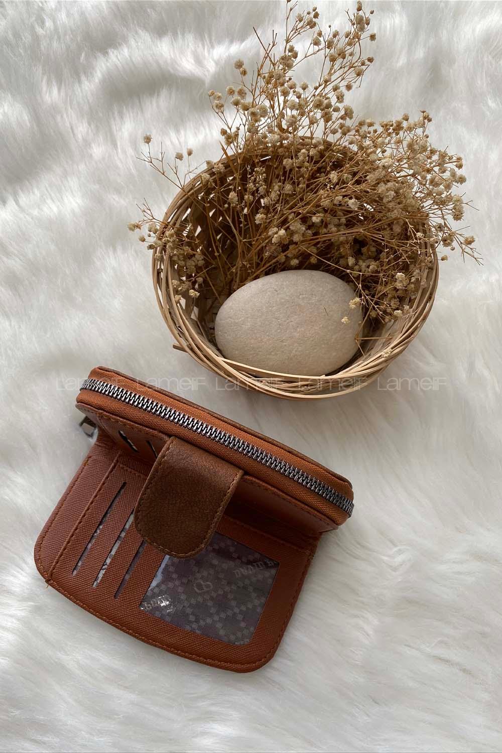 Modalamelif  Vintage Mıknatıs Kapaklı Cüzdan Taba