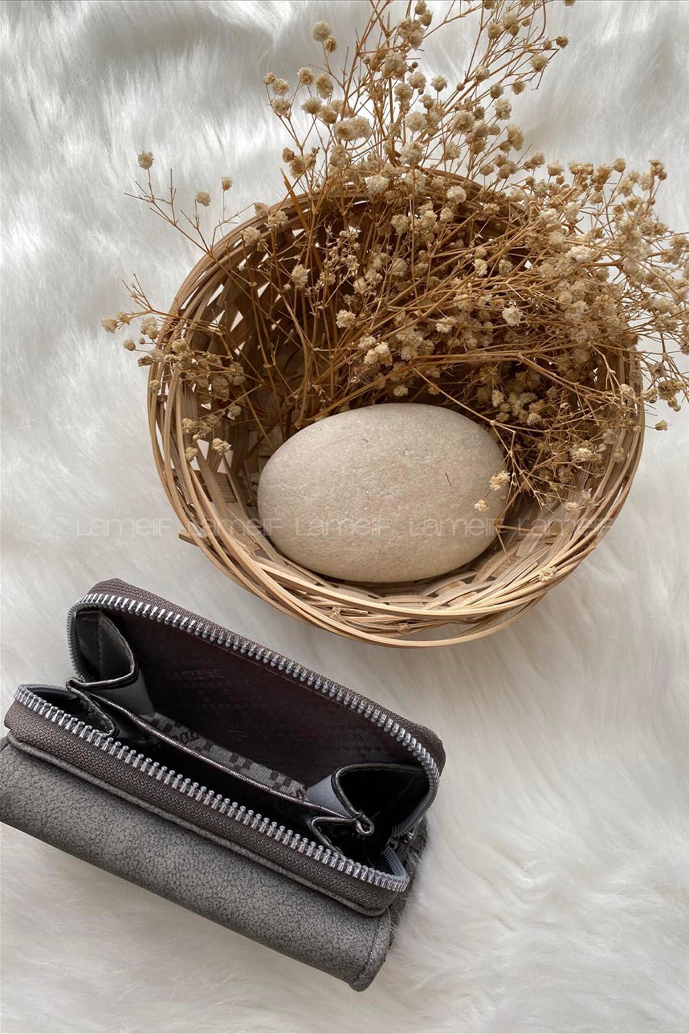 Modalamelif  Vintage Püsküllü Kapaklı Cüzdan Gri