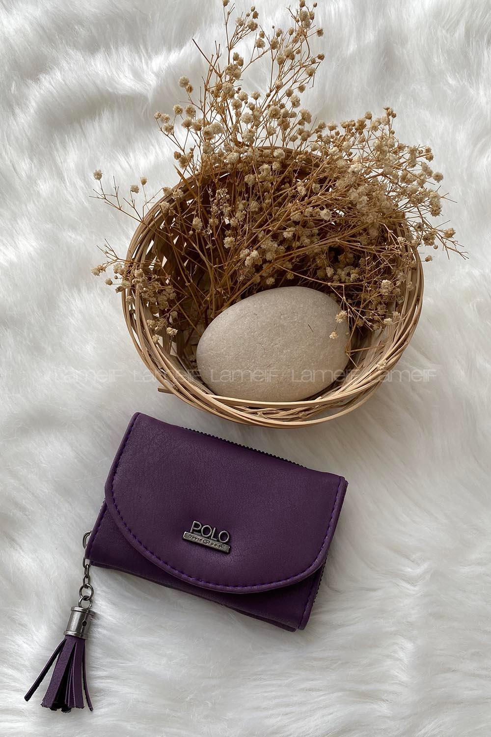 Modalamelif  Vintage Püsküllü Kapaklı Cüzdan Mor