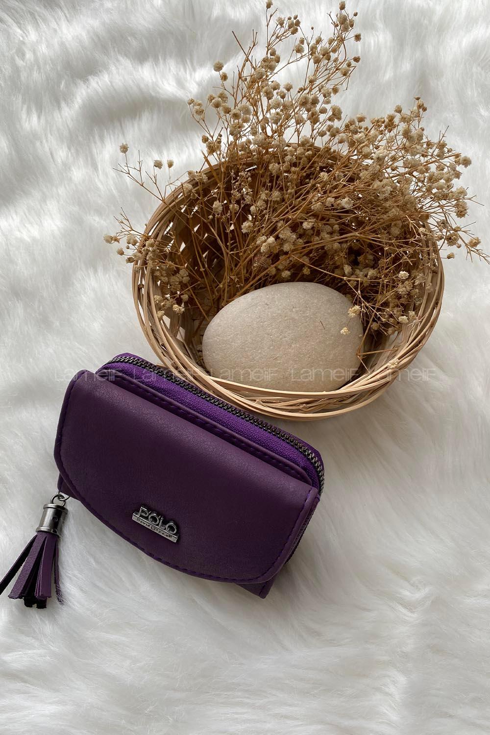 Modalamelif  Vintage Püsküllü Kapaklı Cüzdan Mor