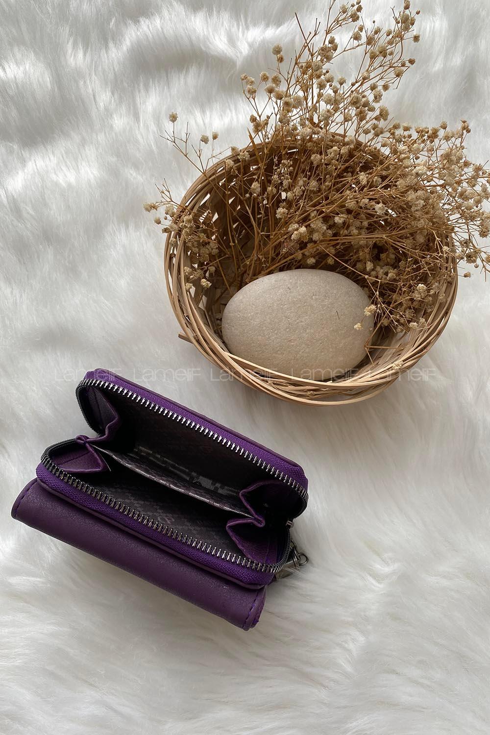 Modalamelif  Vintage Püsküllü Kapaklı Cüzdan Mor