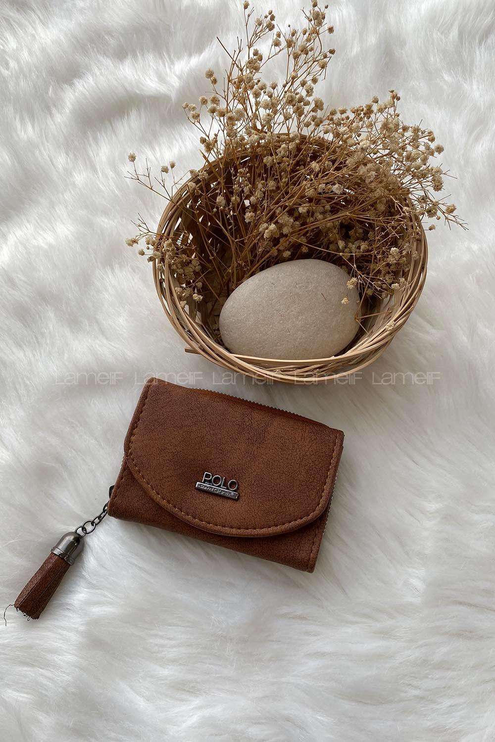 Modalamelif  Vintage Püsküllü Kapaklı Cüzdan Taba