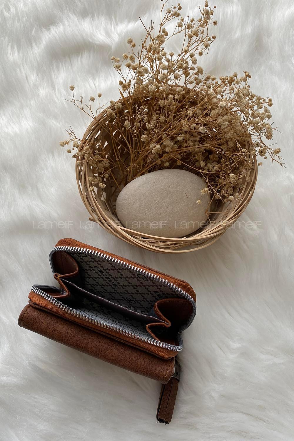 Modalamelif  Vintage Püsküllü Kapaklı Cüzdan Taba