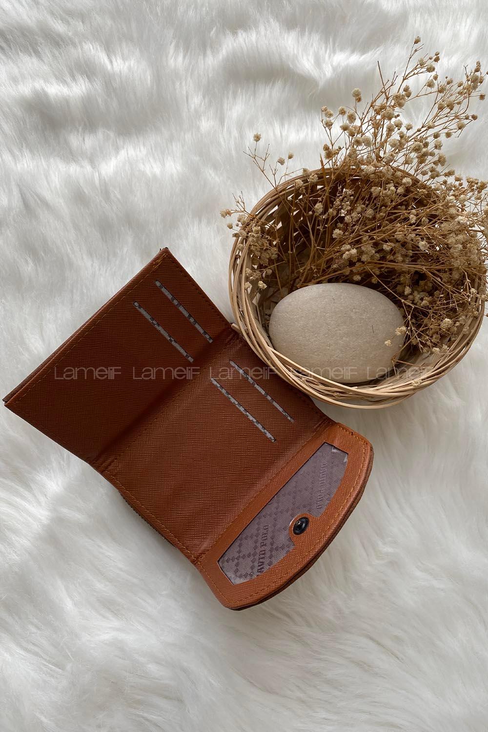 Modalamelif  Vintage Püsküllü Kapaklı Cüzdan Taba