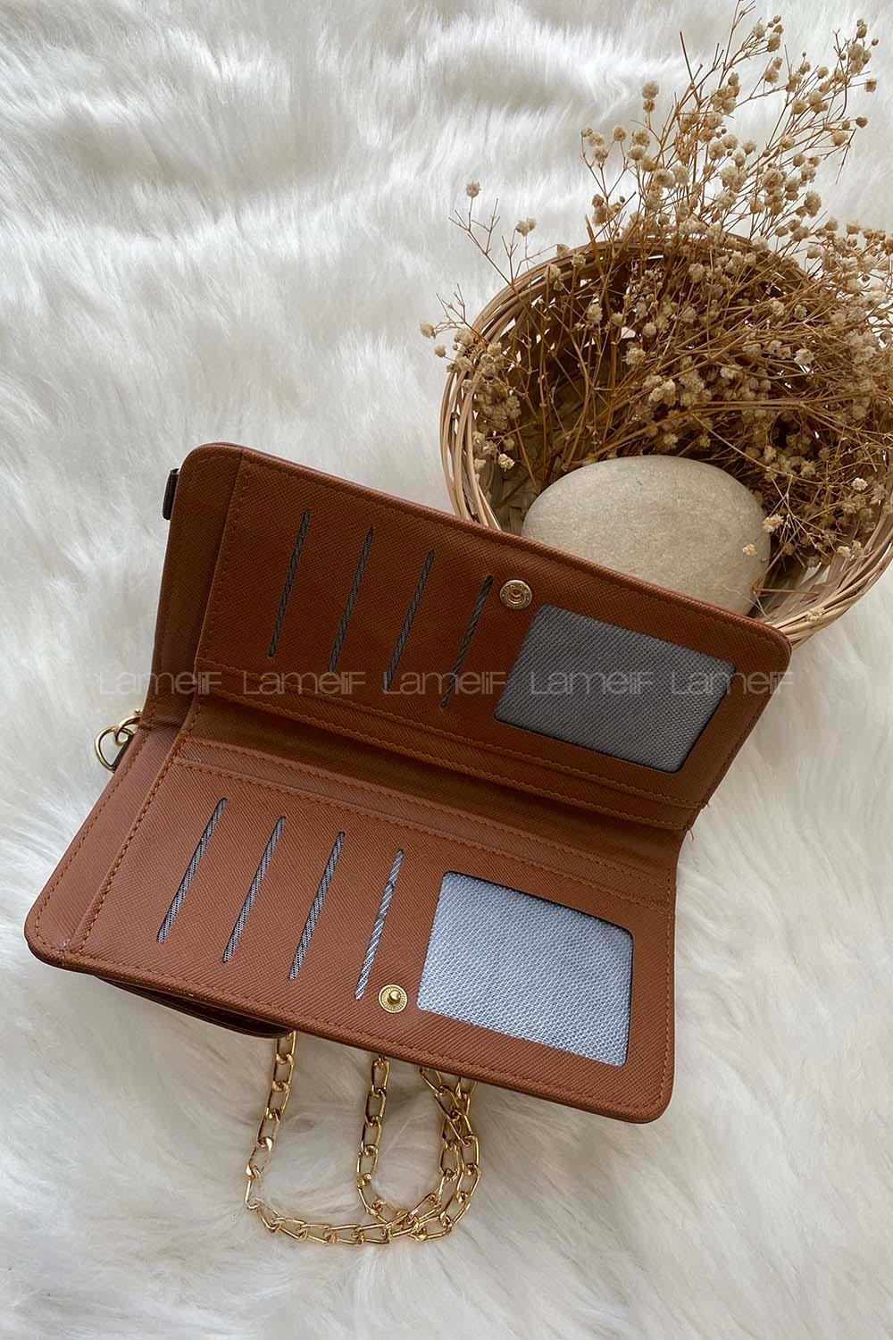 Modalamelif Zincir Askılı Telefon Bölmeli Cüzdan Taba