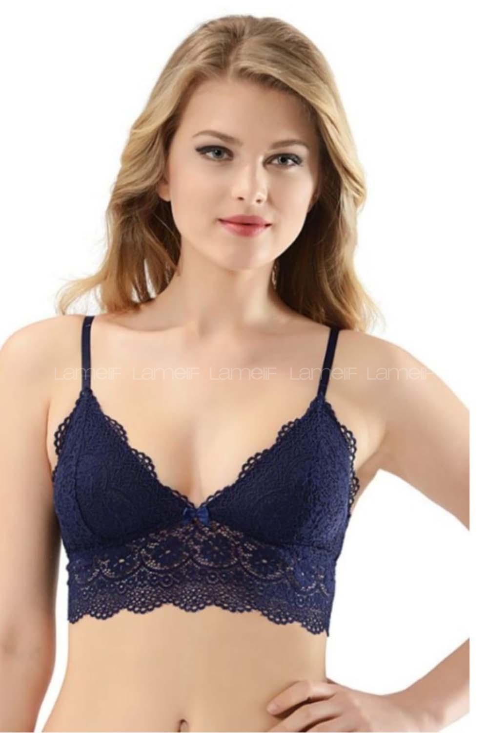 Modalamelif Premium İnce Askılı Dantelli Bralet Sütyen Lacivert
