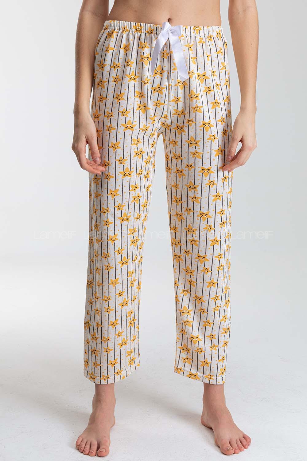 Modalamelif Çizgili Yıldız Desen Pijama Altı Krem