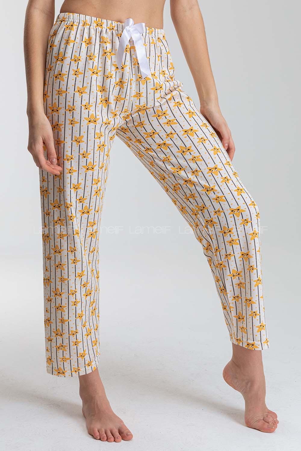 Modalamelif Çizgili Yıldız Desen Pijama Altı Krem