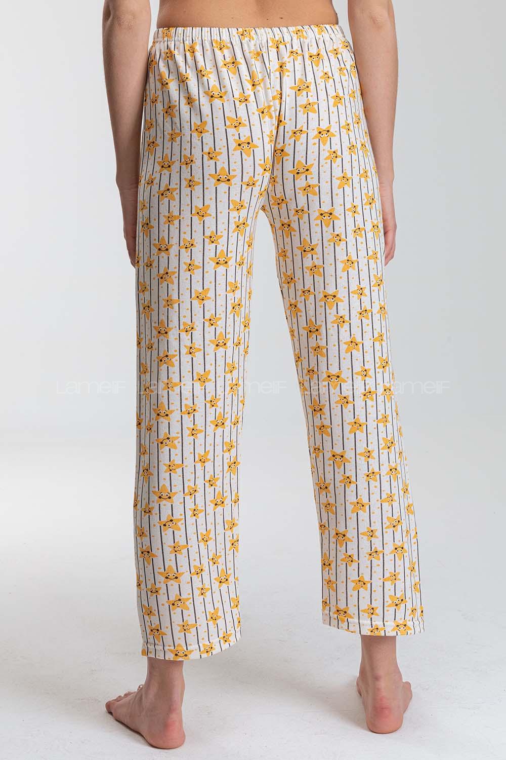 Modalamelif Çizgili Yıldız Desen Pijama Altı Krem