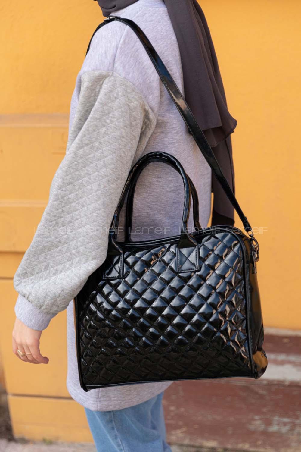 Modalamelif Kapitone Dikişli Zincir Aksesuarlı Rugan Çanta Siyah