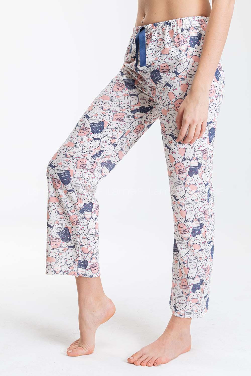 Modalamelif Kalp Desenli Pijama Altı Saks Mavisi