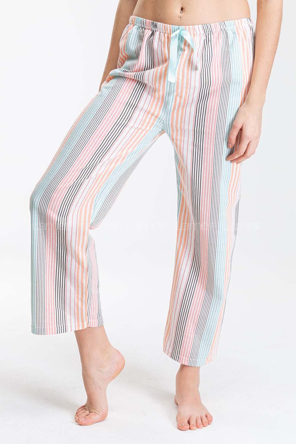 Modalamelif Renkli Çizgili Pijama Altı Ekru