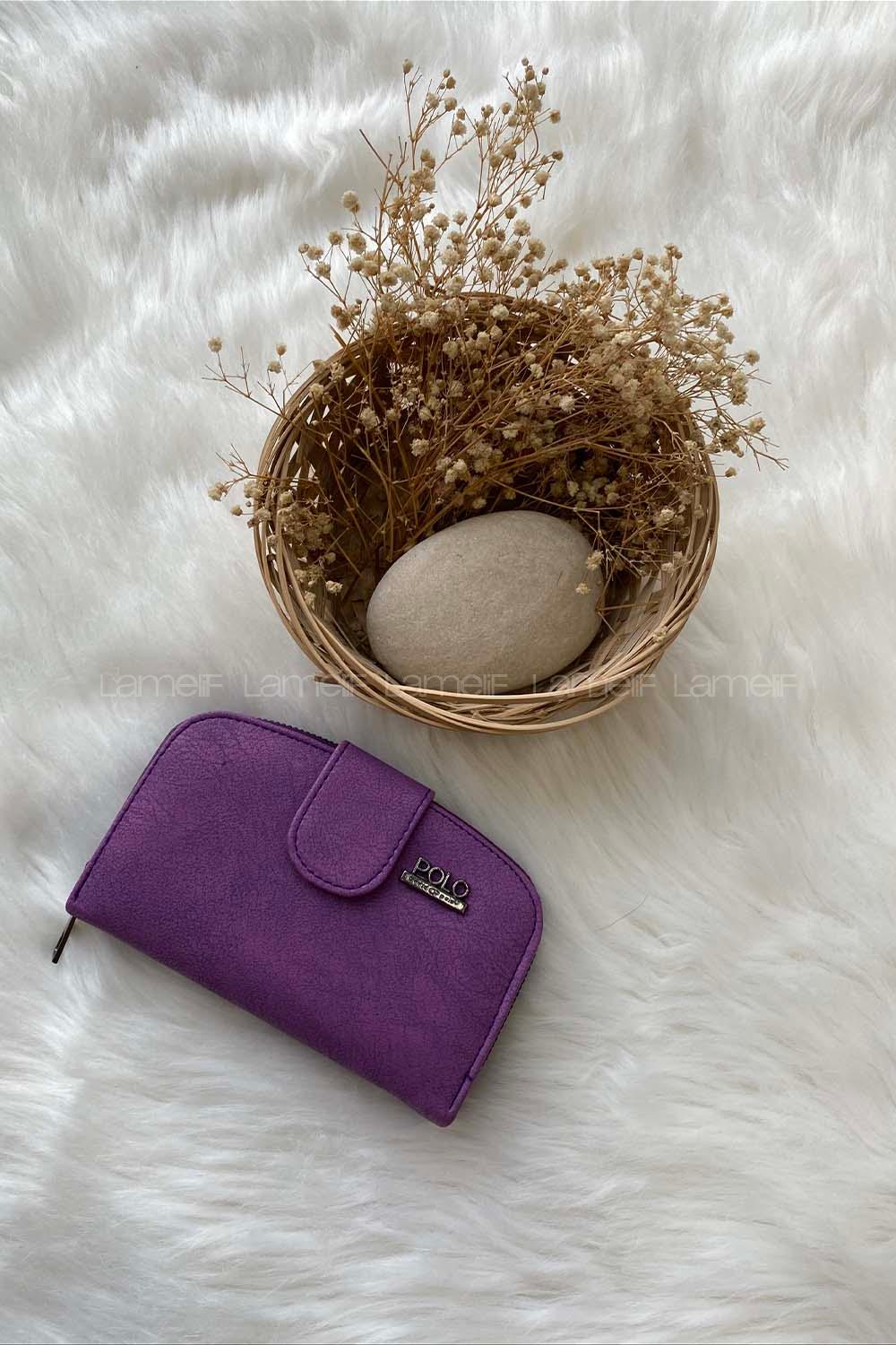 Modalamelif Kapak Kilitli Modern Cüzdan Mor