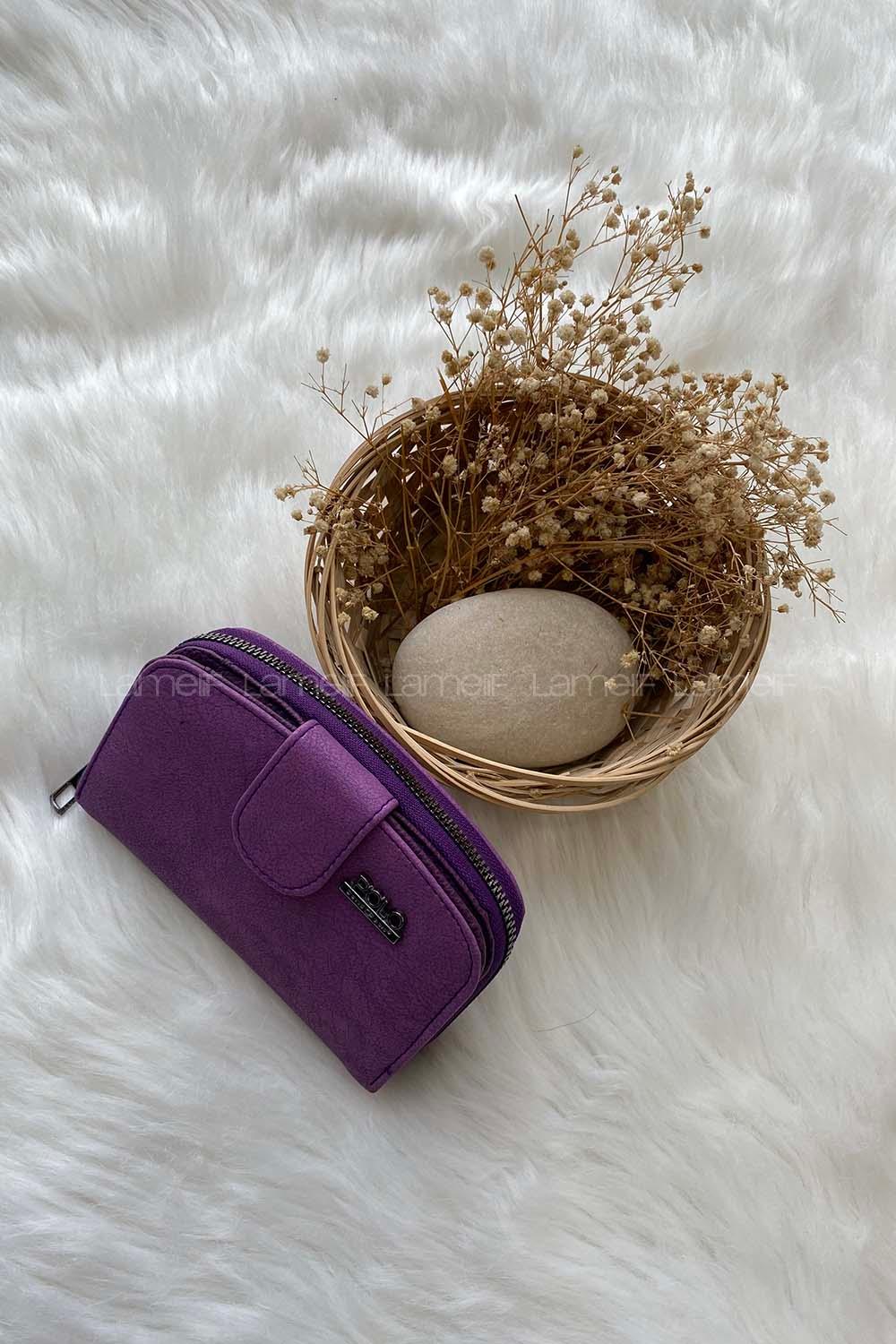 Modalamelif Kapak Kilitli Modern Cüzdan Mor