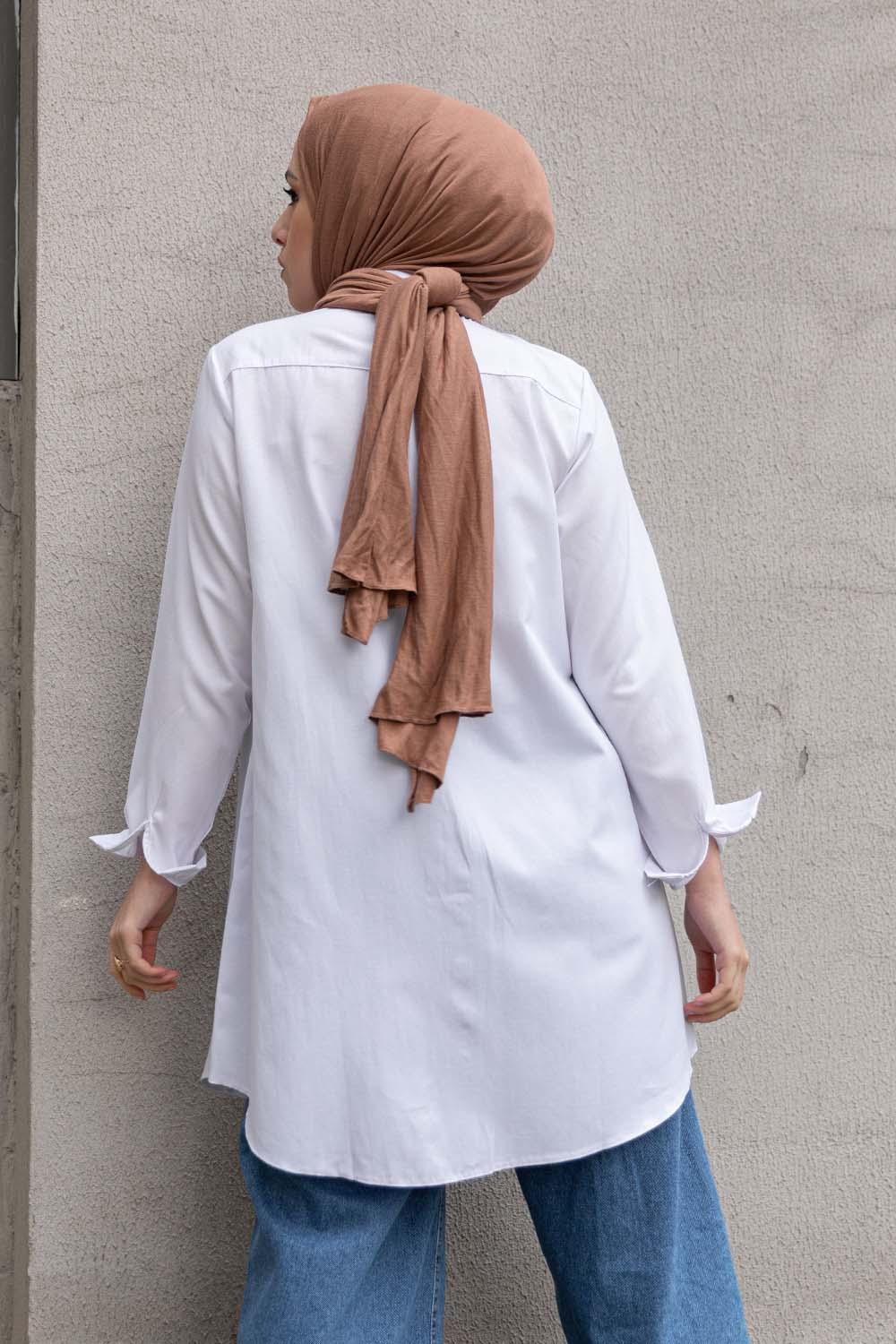 White Shirt Collar Long Arm Cotton Fabric Unprinted Shirt